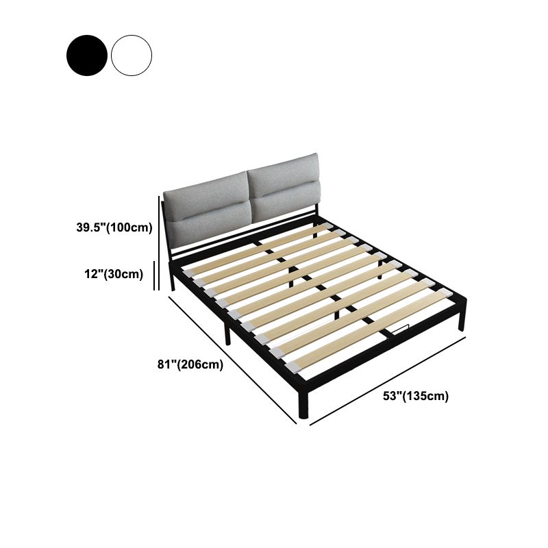 Contemporary Metal Platform Bed Panel Frame with Upholstered Headboard