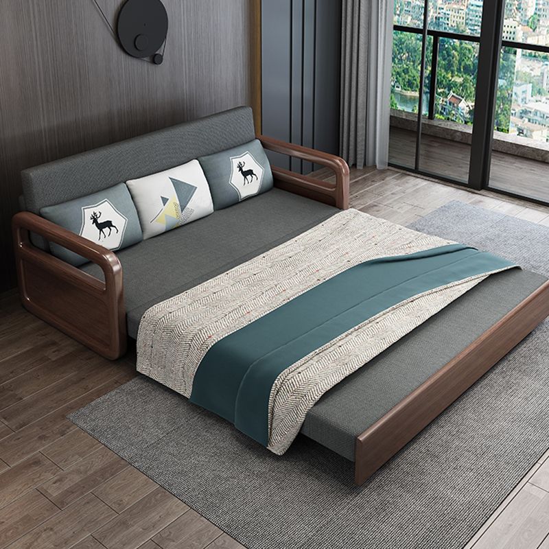 31.49" Wide Futon Sofa Bed with Storage Foldable Linen Gray Oak