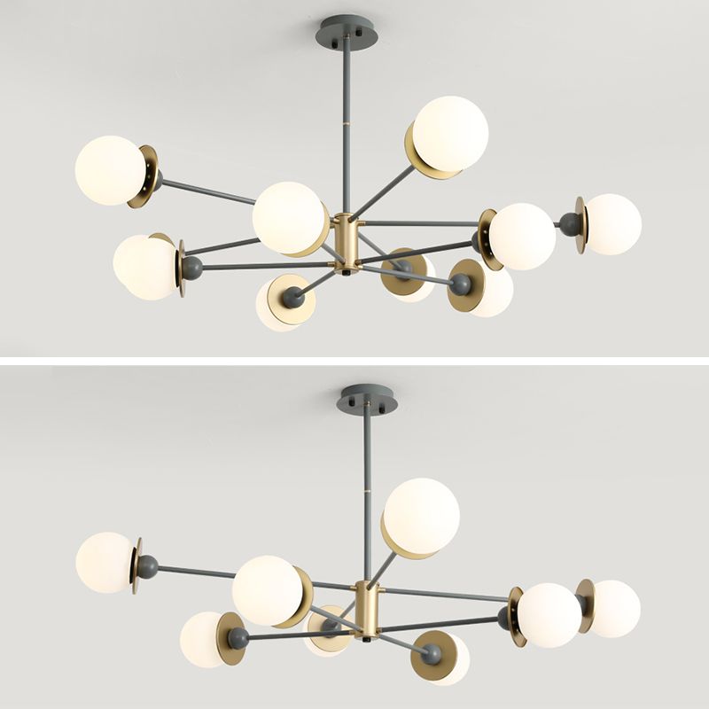 Simplicidad contemporánea de 8 luces Candelier de vidrio Reduce Metal Diseño de estilización molecular de iluminación Colgante