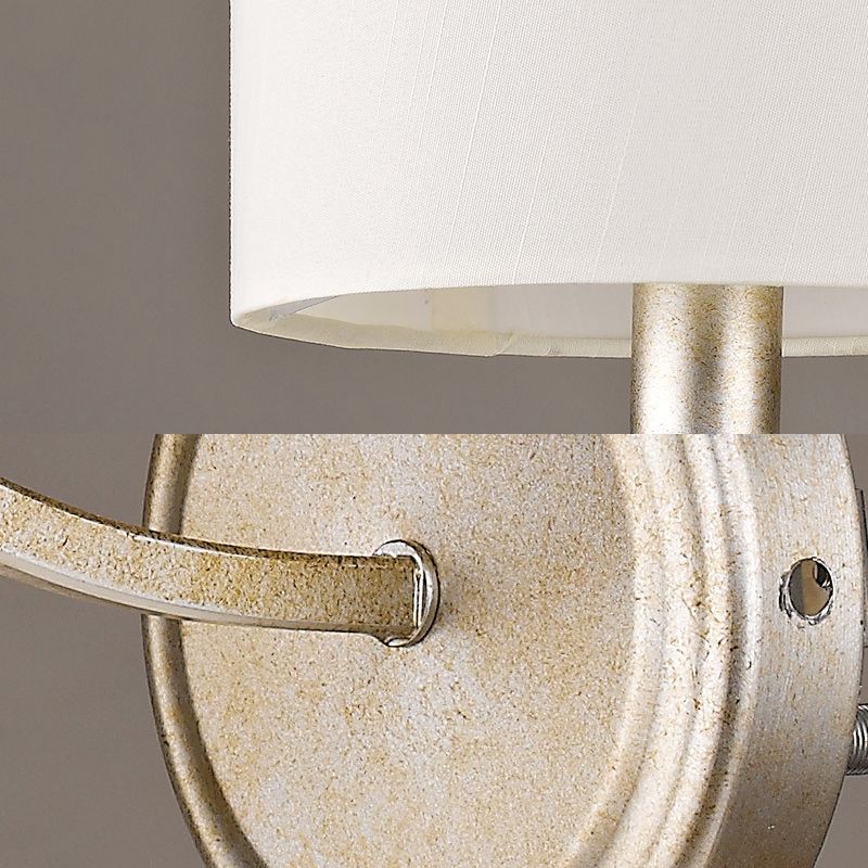 White Drum Wall Mounted Light Traditional Metal 1-Light Bedroom Wall Sconce with Fabric Shade