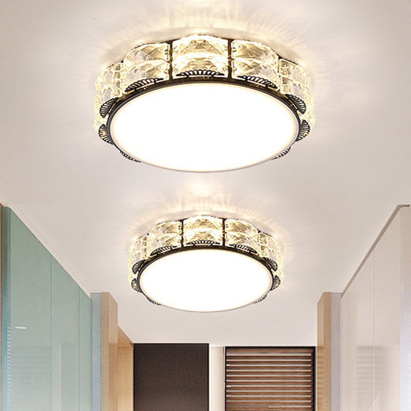 LED Crystal Flush Light Modern Style Black/White Round/Square Corridor Flush Mount Spotlight