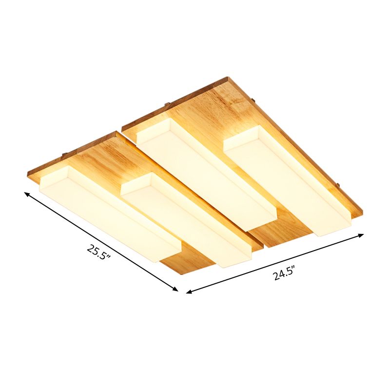 Lámpara de techo LED Beige acrílica de madera clara empotrada rectangular de estilo japonés en Natural/blanco para baño