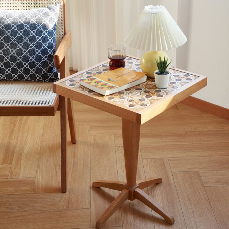 Modern Solid Wood End Table Pedestal Corner Table for Living Room
