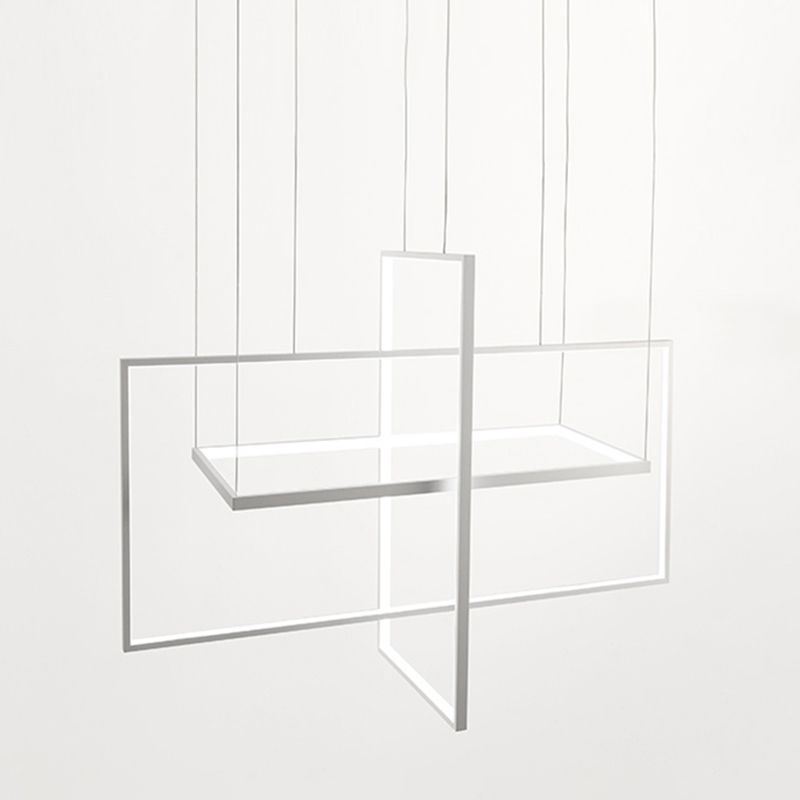 Metal Rectangle Frames LED Chandelier Modern Black/White Suspended Lighting Fixture in Warm/White Light