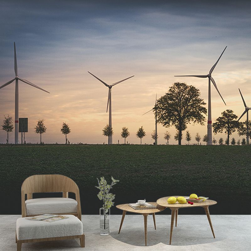 Horizontal Photography Windmill Mural Wallpaper Eco-friendly for Room