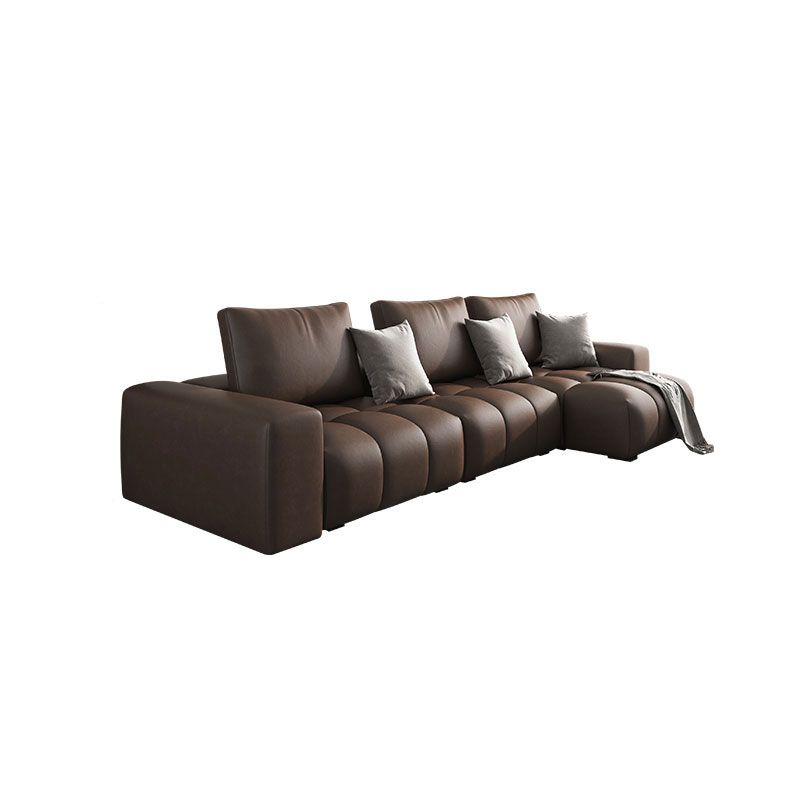 American Traditional Faux Leather Cushions Sectionals 37.4"High Square Arm Sofa,Dark Brown