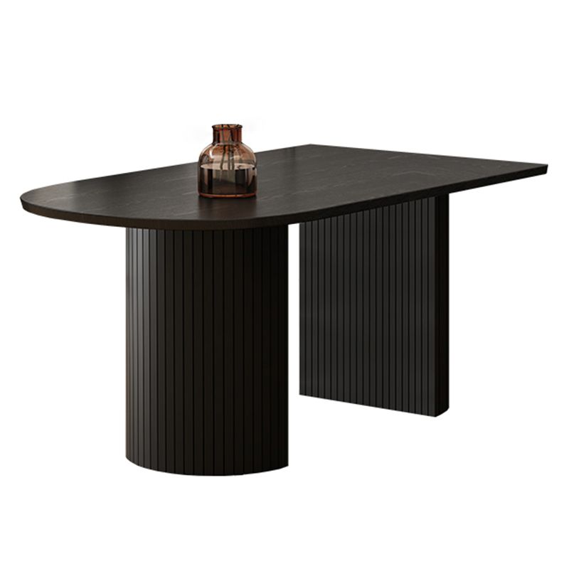 Zwarte toon eettafel eenvoud stijl dubbele voetstuktafel voor eetkamer