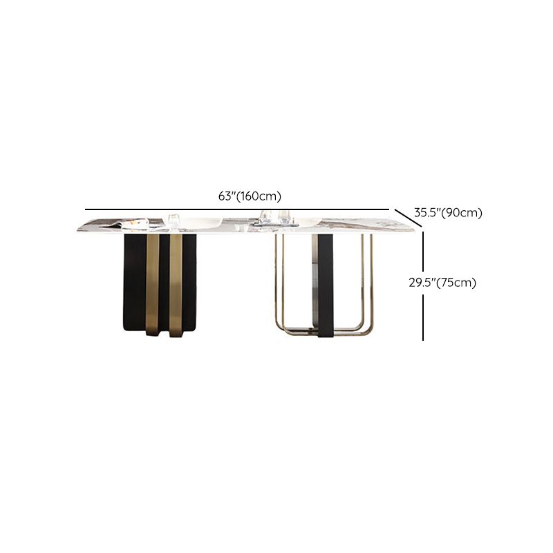 Modern Style Rectangle Dining Table Sintered Stone Table with Metal Legs for Home