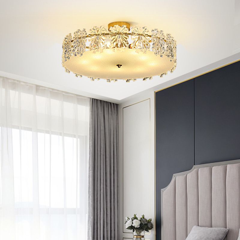 Modern Semi Flush Mount Light Glass Light Fixture in Brass for Living Room