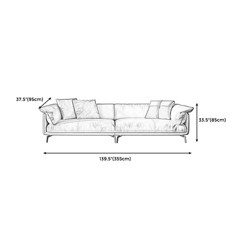 Modern Style Square Armrest Padded Down Seat Orange Leather Sofa