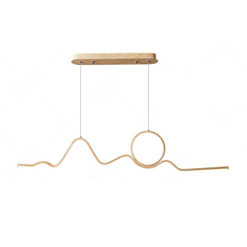 2-Light Modern Beige Island Lighting Wooden LED Ceiling Light for Dining Room