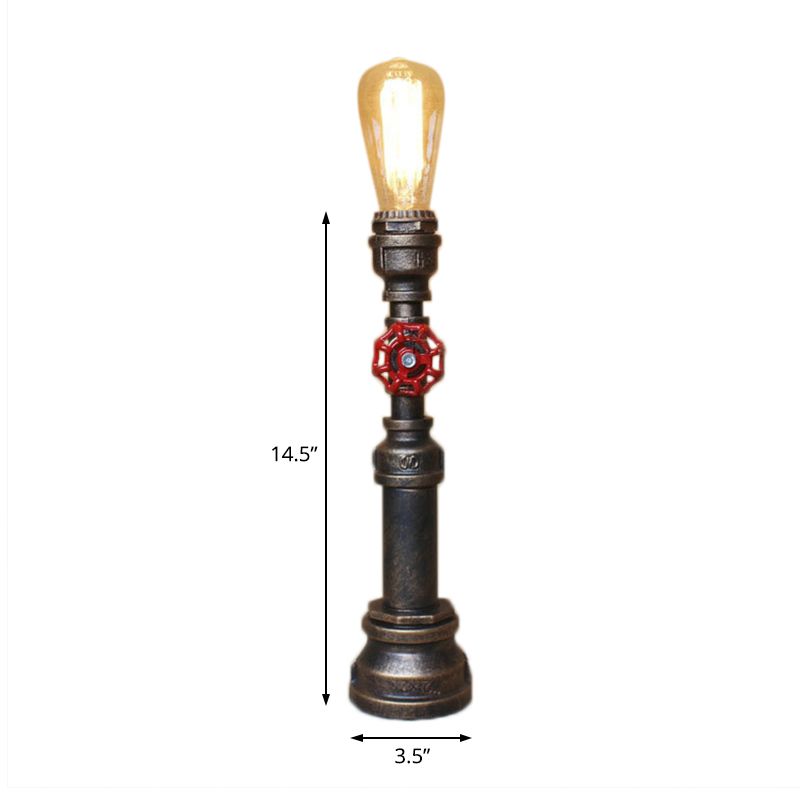 1 Bulb Plumbing Pipe Table Light with Open Bulb and Valve Industrial Bronze Metallic Standing Light