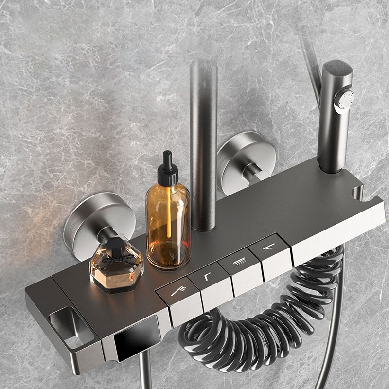 Wall Mounted Modern Square Metal Shower Brass Shower Head Shower Faucet in Gray