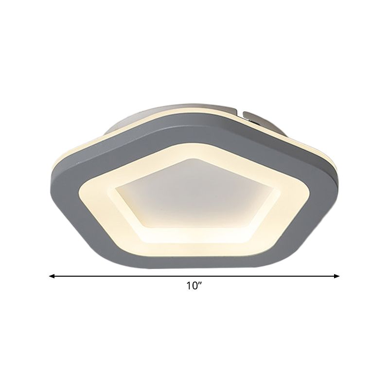 Nordic Integrated LED Flush Light Grey Flower/Square/Pentagon Small Ceiling Mount Light with Acrylic Shade in Warm/White Light