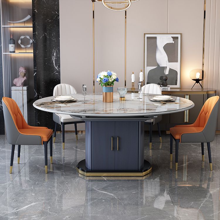 Round Traditional Luxury Dining Room Table Sintered Stone Table with Pedestal Base