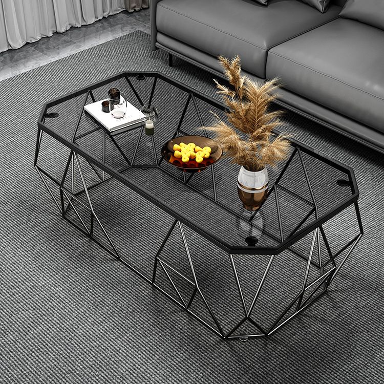 Modern Frame Coffee Cocktail Table Rectangular Glass Top Cocktail Table for Home