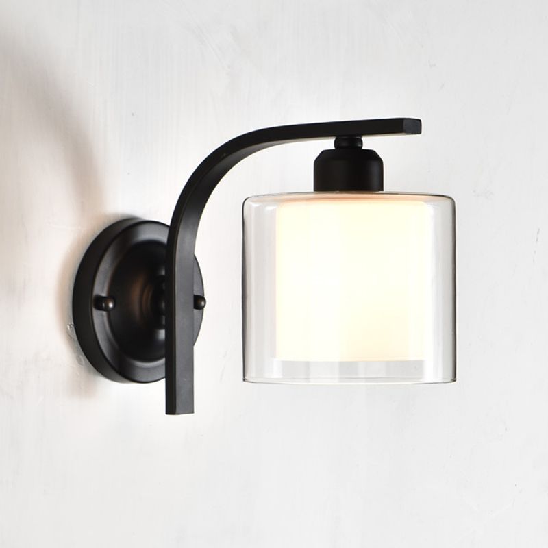 Cylinder Sconce Wall Light Nordic Minimalist Style Glass 1 Light Sconces for Living Room