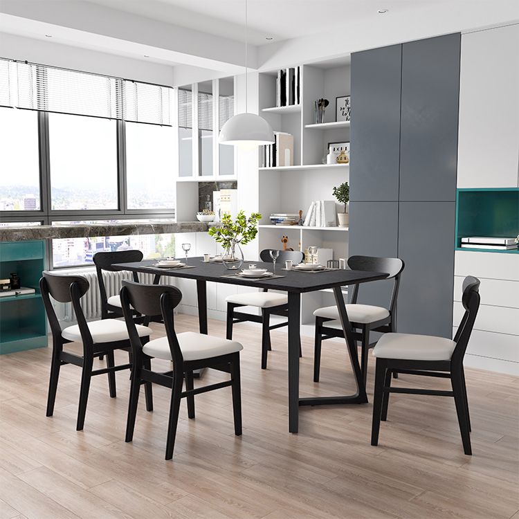Industriële rechthoek eettafel As vaste houten tafel met dubbele voetstukbasis