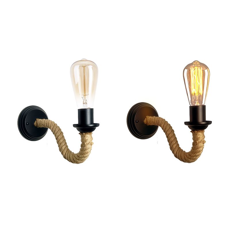 Modern Rope Wall Sconce Linear Shape Metal Wall Light for Bedroom in Black