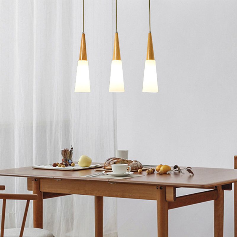 Weißes Glas und Holz anheizt leichte moderne einfache Decke Anhänger Licht für Esszimmer