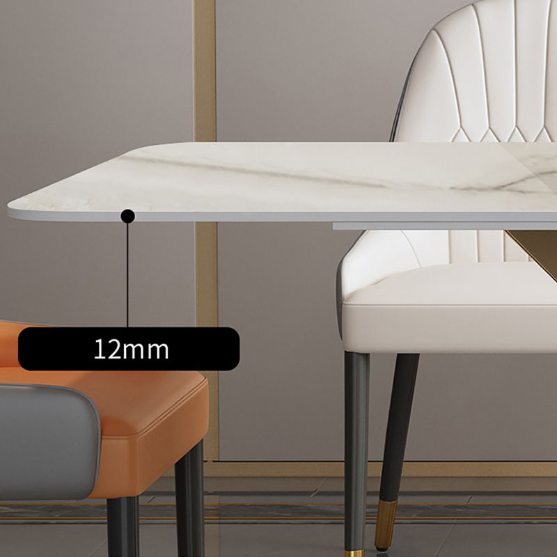 Luxury Sintered Stone Dining Table Rectangle Table with Single Pedestal in Gold