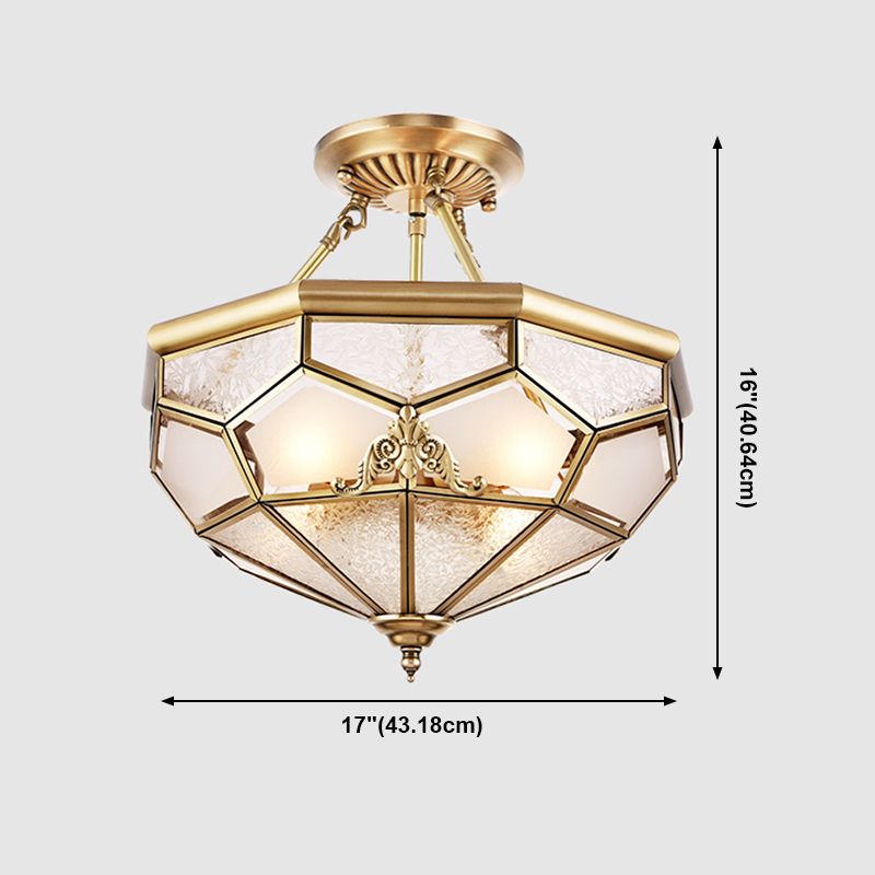 Éclairage de montage de plafond en verre en laiton de style vintage de lumière de bâti semi-encastré inversé
