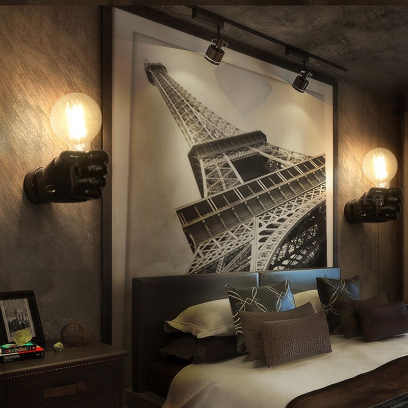 Schwarz/Weiß Bare Lampenleuchte Licht mit Handform Basis Vintage Stil Holz 1 Leichte Restaurant Wandlampe