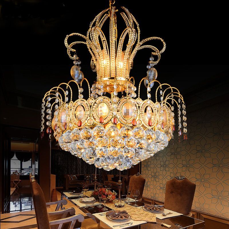 Dôme Plafond Light Crystal Crystal 10 Lights Gold Chandelier Light For Dining Room