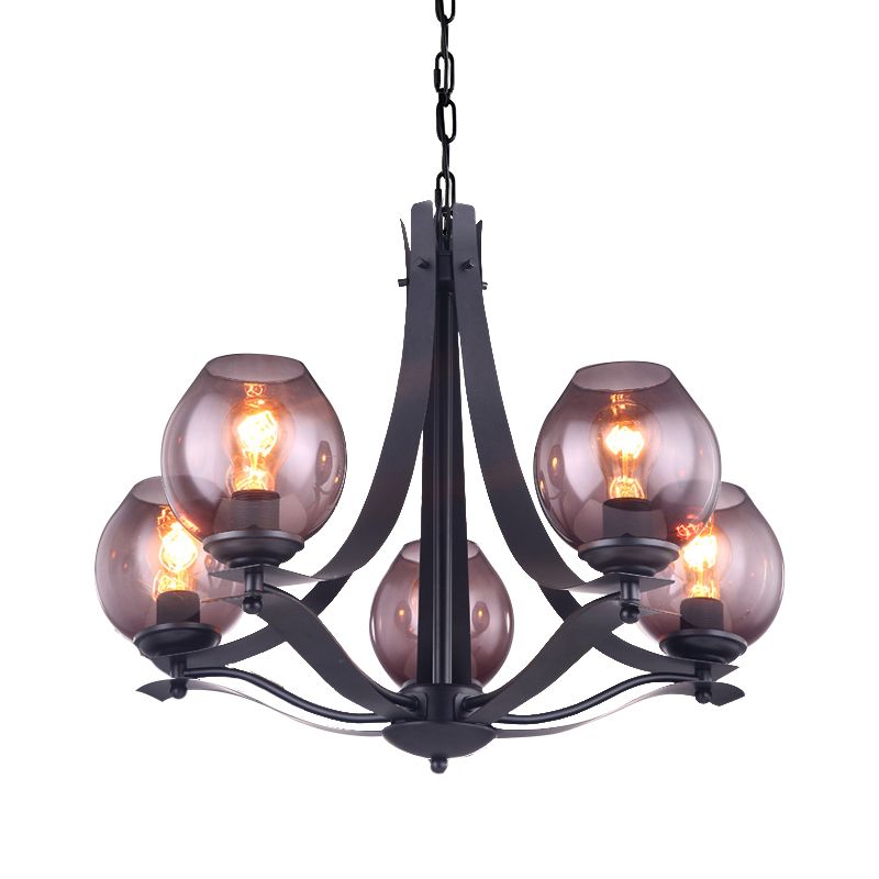 Lampada a sospensione tradizionale a forma di tazza a tazza a forma di lampada a sospensione in vetro grigio in nero