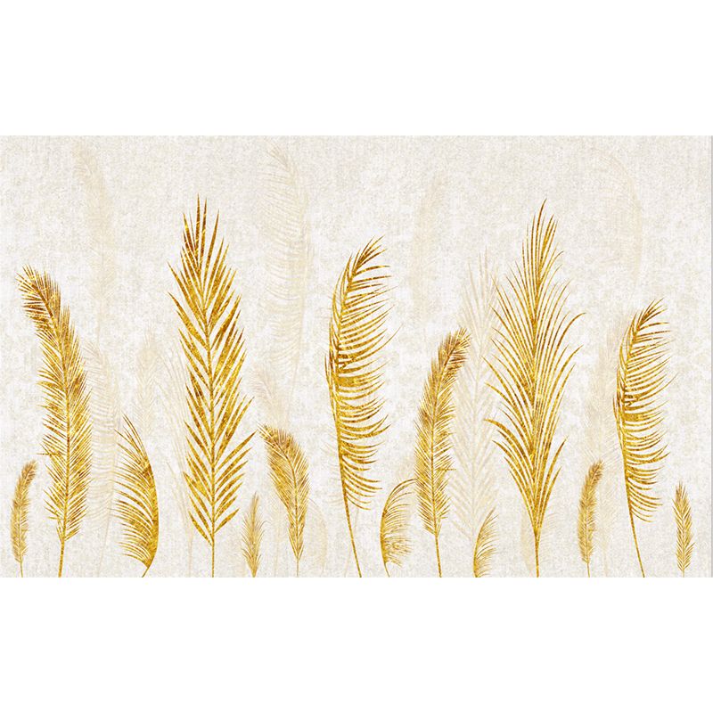 Yellow Feather Pattern Murals Wallpaper Moisture Resistant Contemporary Home Wall Decor