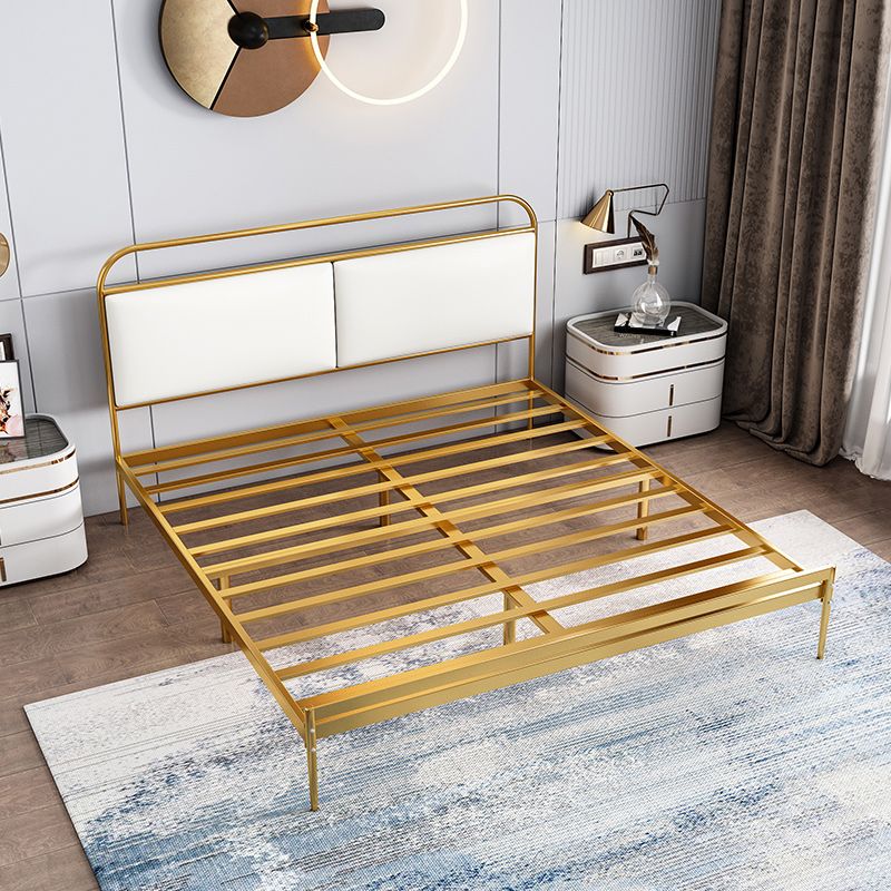 Metal Slat Bed 79 inch Wide with RectangularUpholstered Headboard