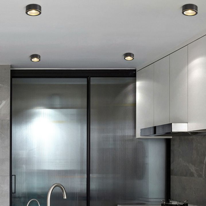 Plafonnier LED en forme de cylindre moderne en cuivre à 1 lumière encastré pour couloir et salon