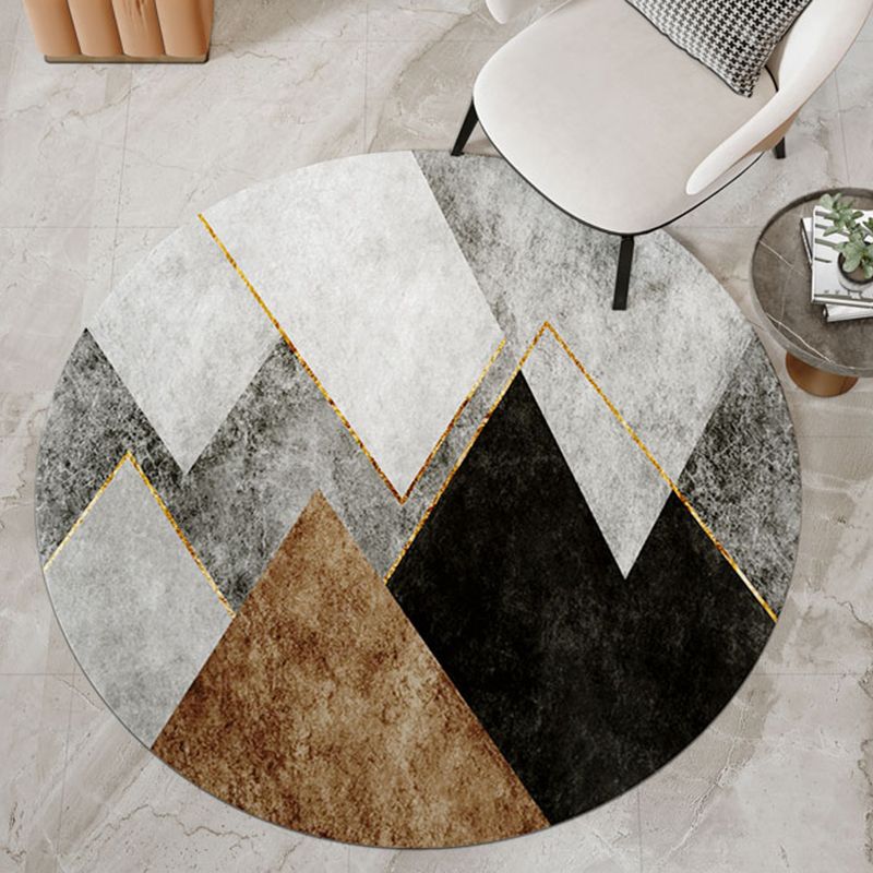 Modern Color Block Rug Polyester Grey Area Carpet Stain Resistant Area Rug for Bedroom