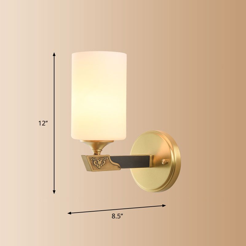 Single-Bulb Glass Wall Light Minimalist Gold Finish Cylindrical Foyer Wall Sconce Lamp