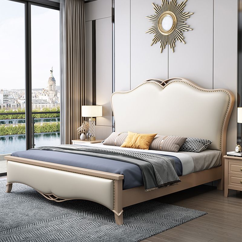 Contemporary 57" Tall Panel Bed with Upholstered Headboard, Solid Wood Bed