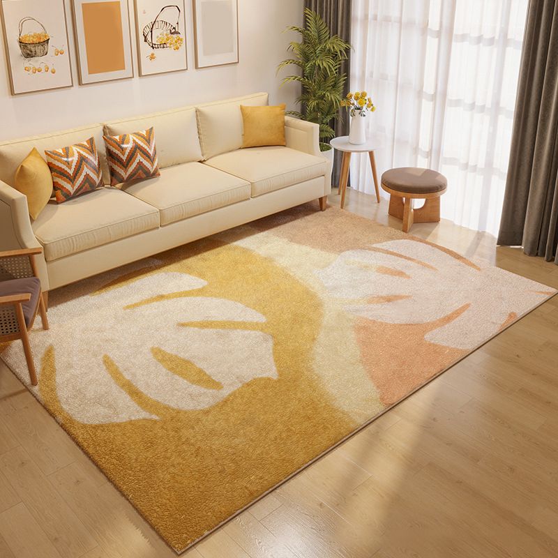 Casual Orange Rug Polyester Plants Rug Washable Rug for Living Room