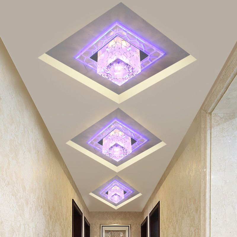 Crystal Square Flush Mount Lighting Minimalist Clear LED Flush Mount Fixture for Passage