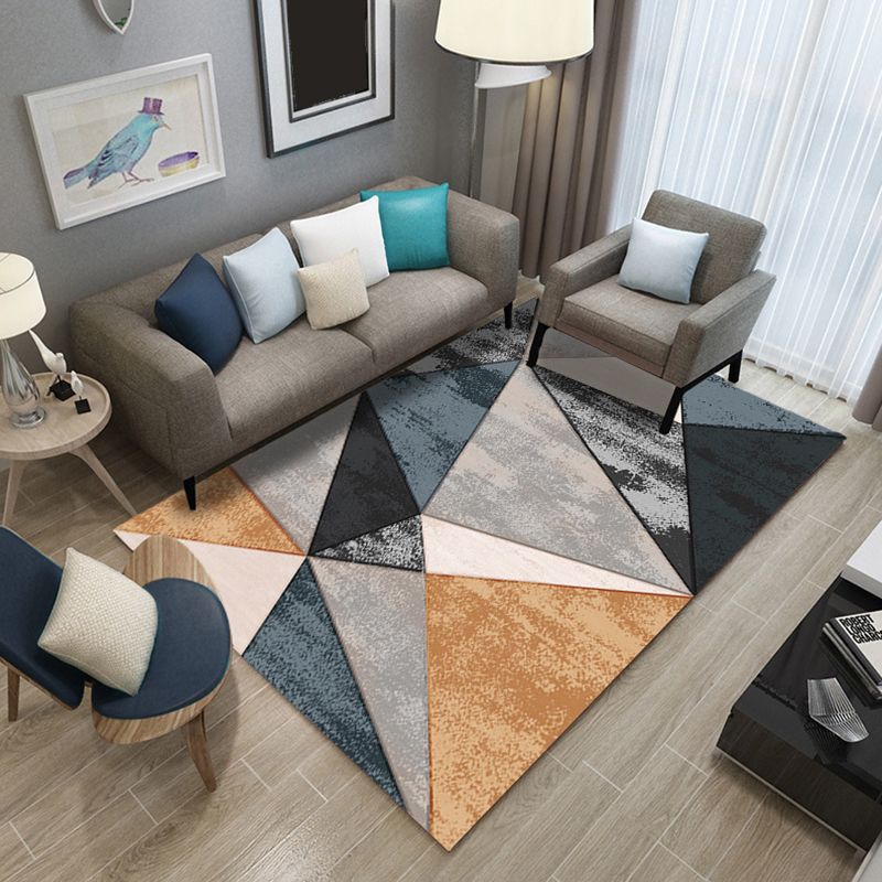 Minimalism 3D Geometric Printed Rug Multicolor Polyester Rug Washable Anti-Slip Backing Stain Resistant Rug for Great Room