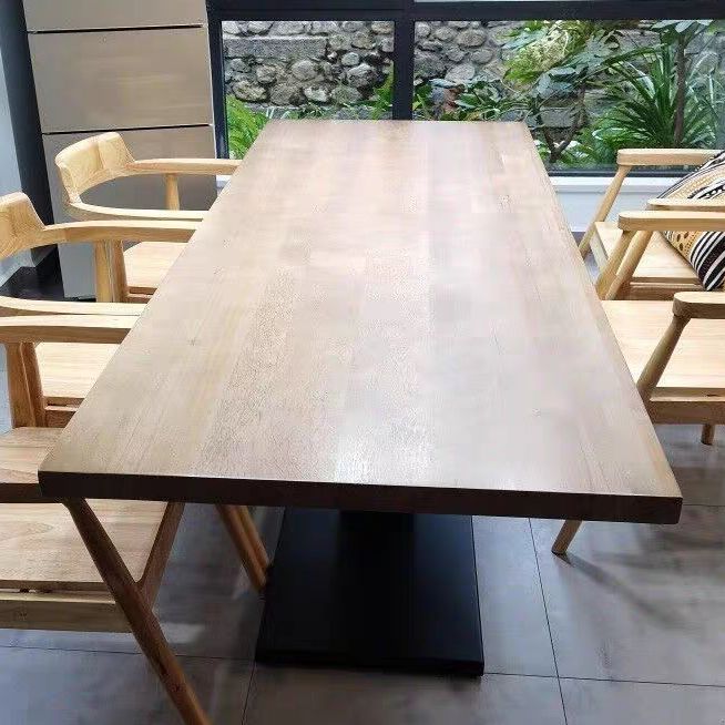 Solid Wood Rectangle Dining Table Modern Kitchen Wood Table with Metal Pedestal