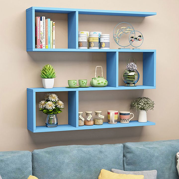 Floating Modern Bookcase Horizontal Matte Finish Wood Open Case for Living Room