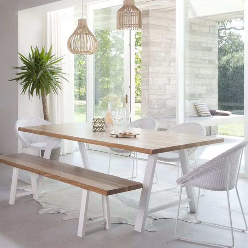 Rectangle Double Pedestal Glam Dining Table Solid Wood Fixed Table