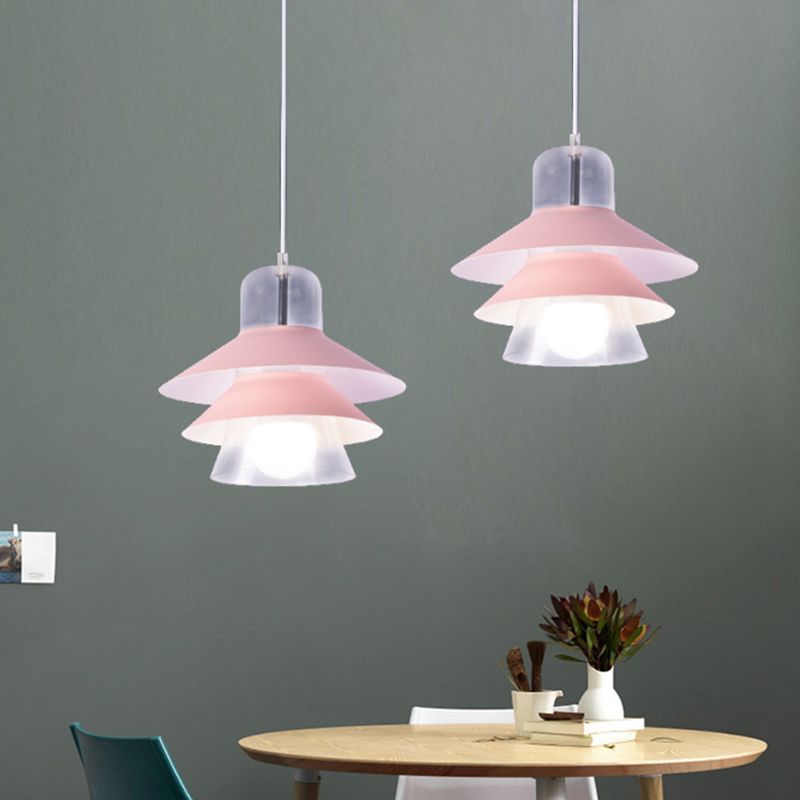 Wide Flare Pendant Lighting Modernist Metal 1 Bulb Hanging Light Fixture in Pink