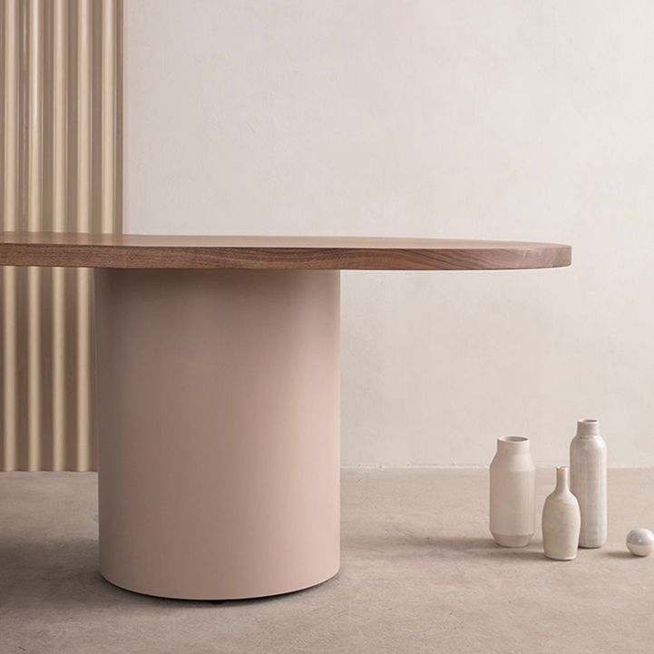 Minimalist Solid Wood Standard Dining Table Oval Kitchen Dining Table with Double Pedestal Base