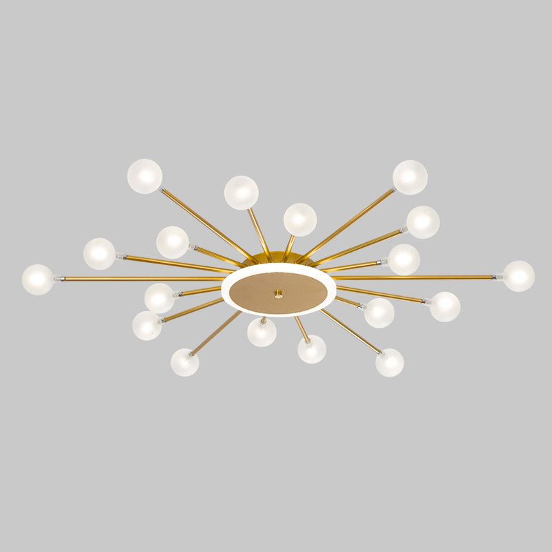 Lámpara de techo posmoderna de 18 luces de vidrio esmerilado con montaje empotrado Starburst posmoderno en negro/dorado