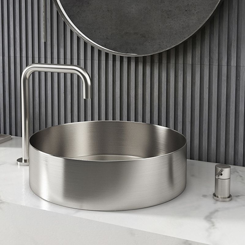 Modern Vessel Bathroom Sink Metal Round with Pop-Up Drain Wash Stand
