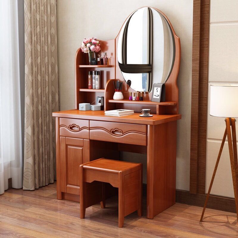 Modern Vanity Table and Stool Set Solid Wood Vanity Desk for Bedroom