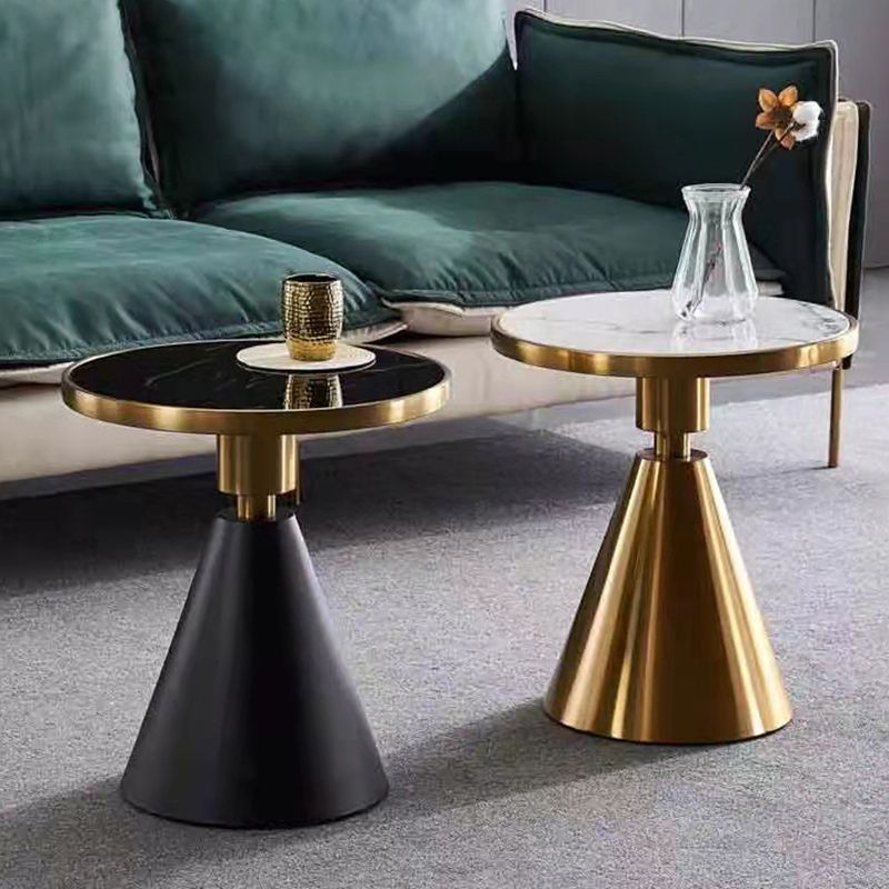 Contemporary Pedestal Round Marble/Stone Side Table - 21.65" H