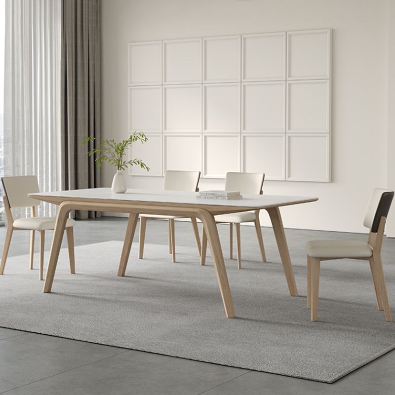 White Stone Top Rectangle Contemporary Dining Table with 4 Foot
