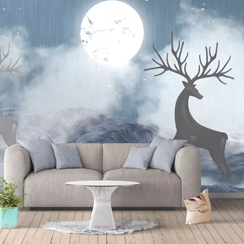 Decorative Moon and Deer Mural Non-Woven Nostalgic Wall Covering for Accent Wall