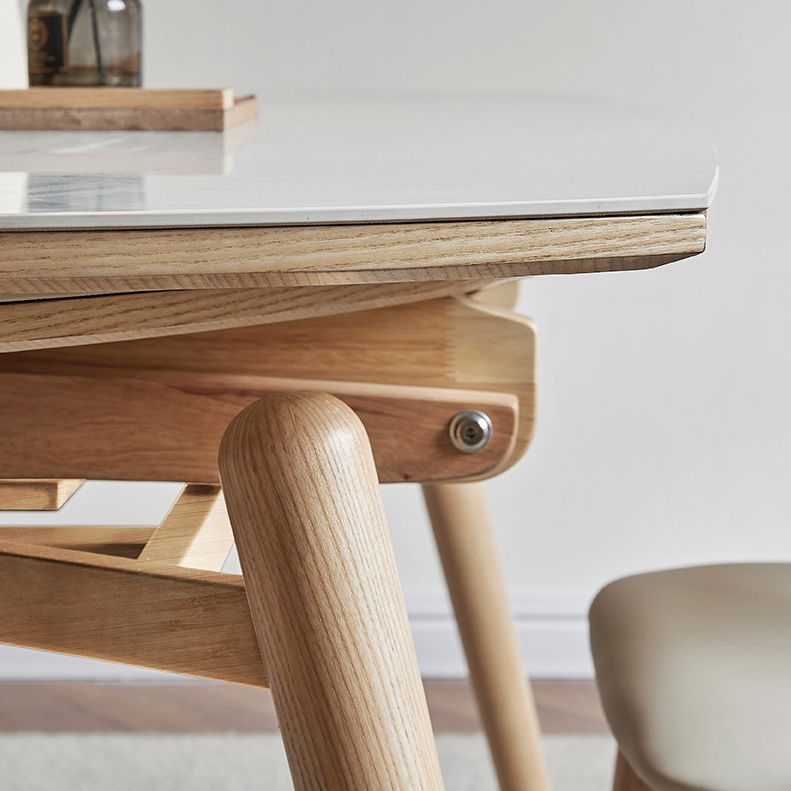 Round Sintered Stone Dining Table Modern Extendable Furniture with 4 Legs for Home